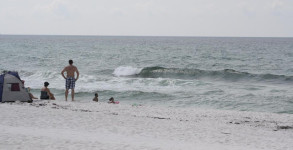 Monday June 6, 2012 thigh high surf at Pensacola Beach, Florida by the Cross