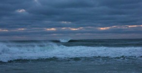 Big outside, offshore peak December 2012 at sunrise on Pensacola Beach, Florida