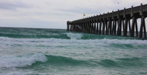 East side of Pensacola Beach Gulf Pier with waves to surf on.