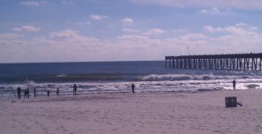 Fun offshore surf in December 2012 on Pensacola Beach, Florida by the Pensacola Gulf Beach Pier.